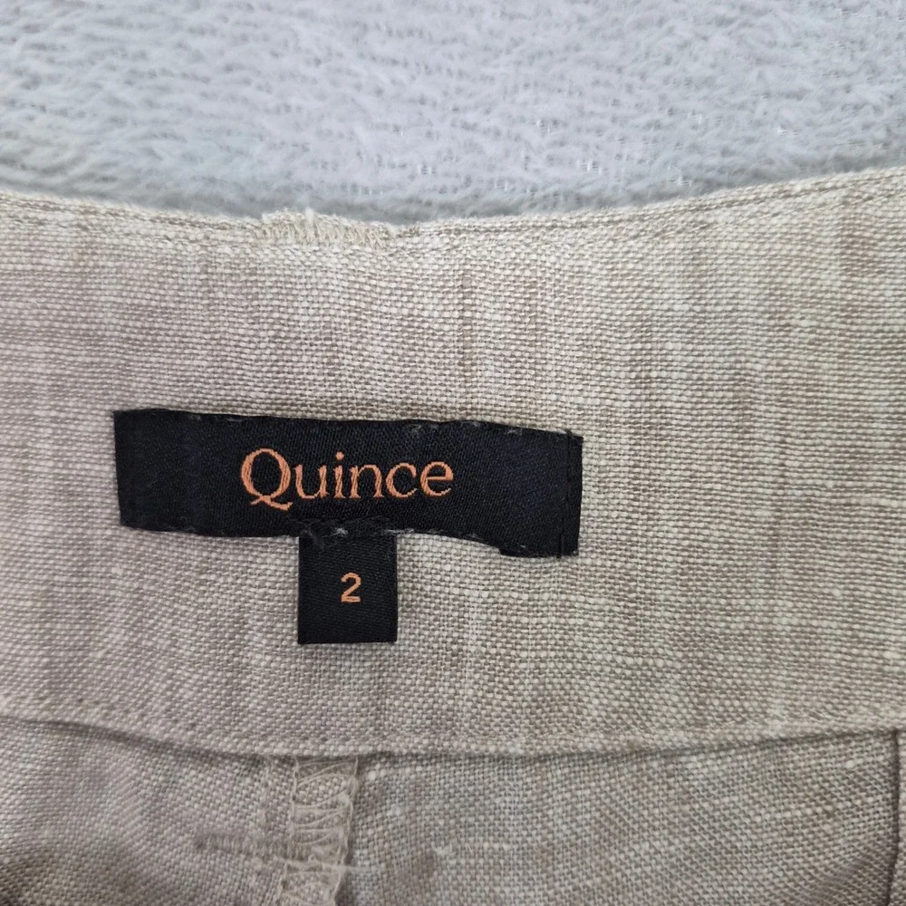 Quince Womens 100% European Linen Wide Leg Trouser Flax Beige Cuffed 2 Beachy